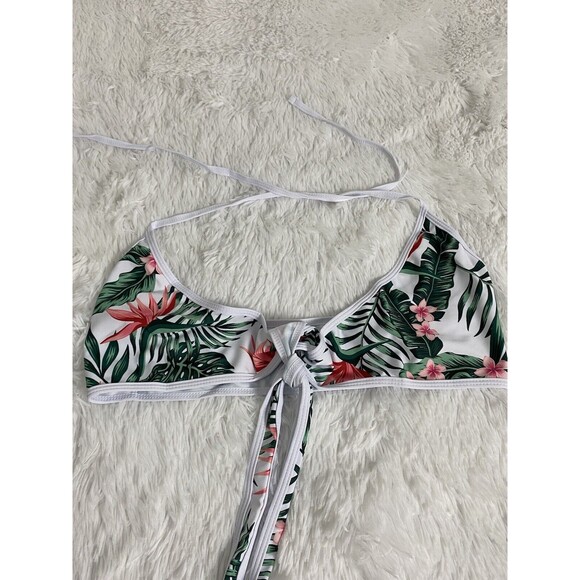 SweatyRocks Womens Three Piece Swimsuit Leaf Print Wrap Halter Top Shorts Size L - Picture 5 of 11